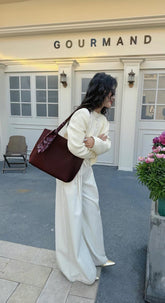 حقيبة يد نسائية كبيرة بشريط ستان انيق لون عنابى - KSA